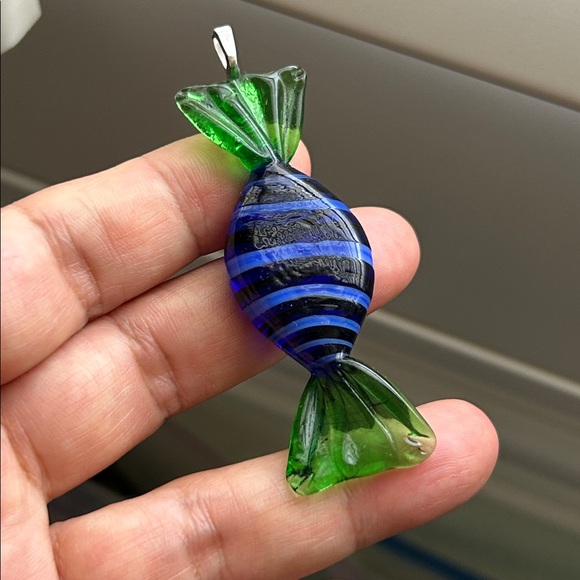 Handmade Jewelry - 🖤Venetian Murano glass Candy 🍬 Pendant - green blue